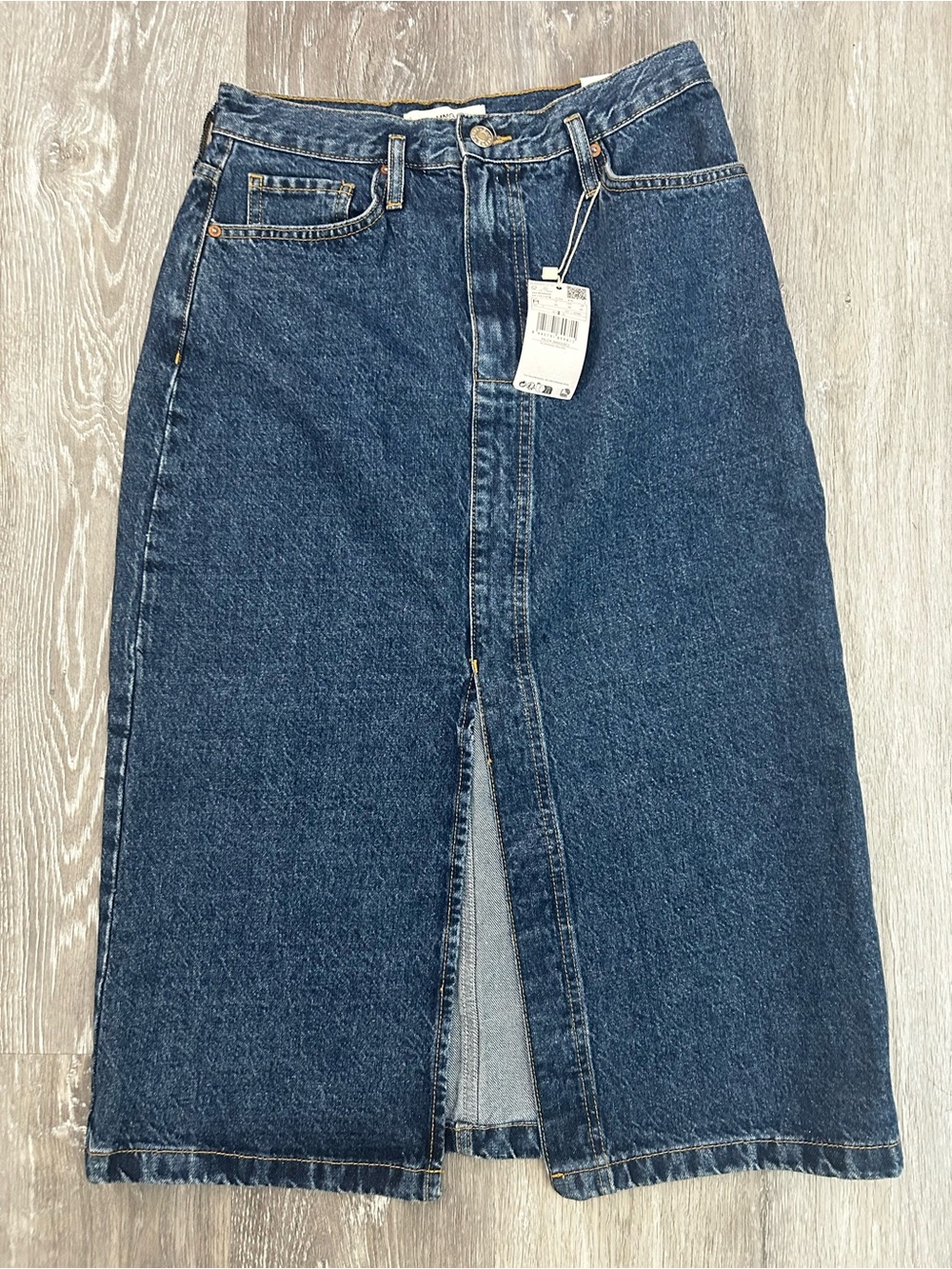 NWT Mango MNG Blue Denim Midi Skirt Size Medium NWT